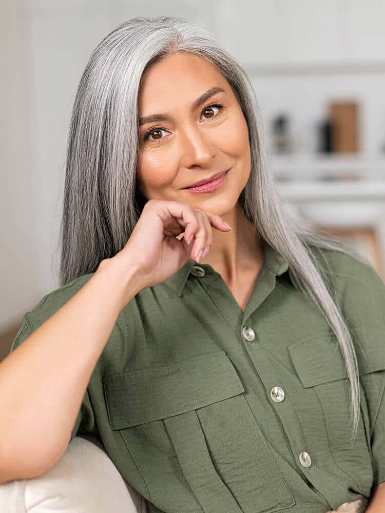 Mature beautiful woman with gray hair
