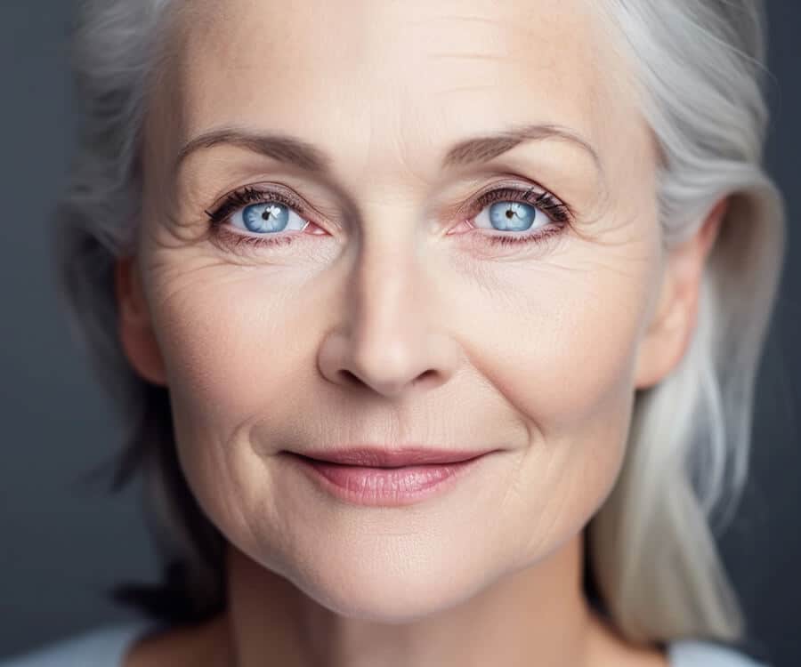 Mature woman with blue eyes